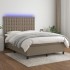 Cama box spring colchón y luces LED tela gris taupe 140x190