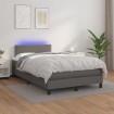 Cama box spring colchón y LED cuero sintético gris 120x200 cm