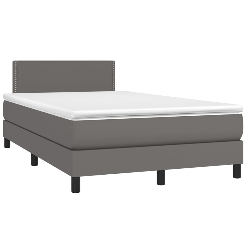 Cama box spring colchón y LED cuero sintético gris 120x200