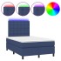 Cama box spring con colchón y LED tela azul 120x200