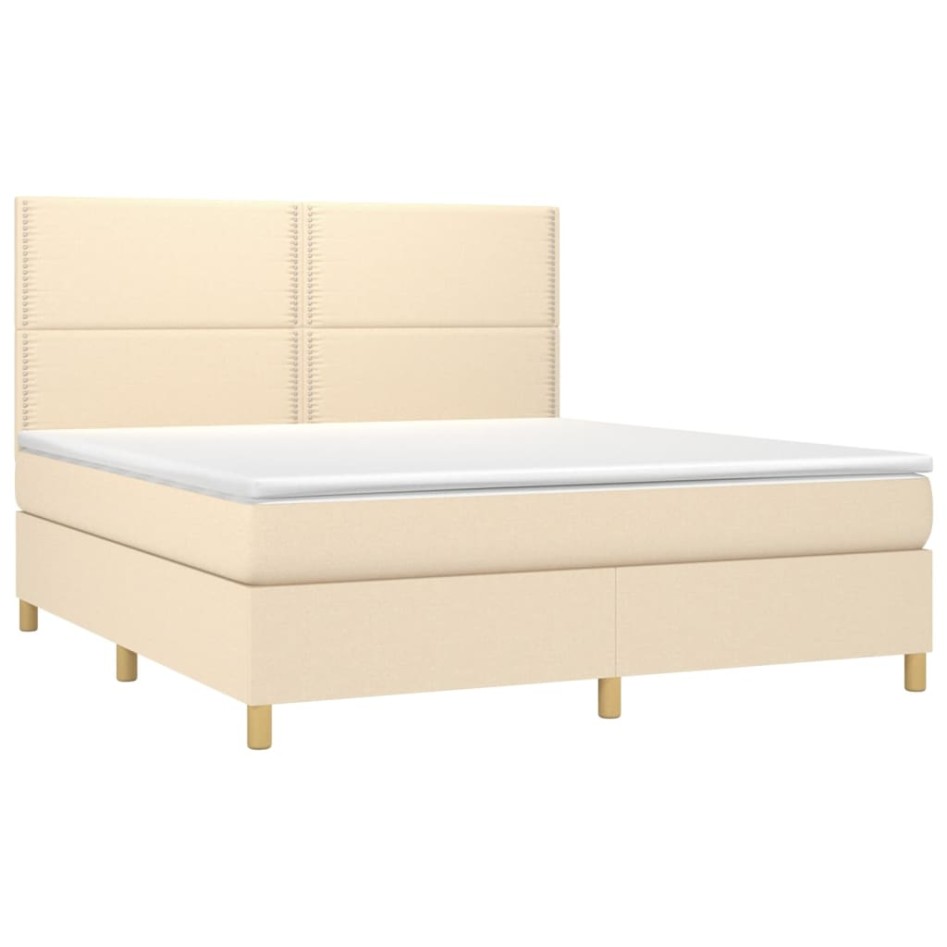 Cama box spring colchón y luces LED tela crema 180x200