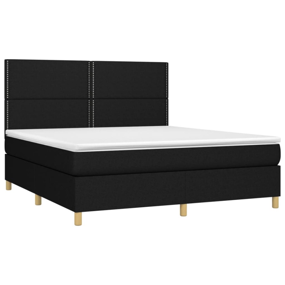 Cama box spring colchón y luces LED tela negro 160x200