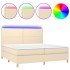 Cama box spring colchón y luces LED tela crema 200x200