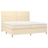 Cama box spring colchón y luces LED tela crema 200x200