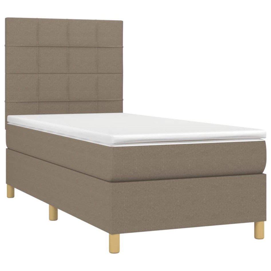 Cama box spring colchón y luces LED tela gris taupe 90x200