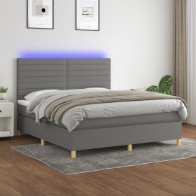 Cama box spring colchón y luces LED tela gris oscuro 160x200