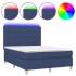 Cama box spring colchón y luces LED tela azul 140x190