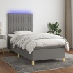 Cama box spring colchón y luces LED tela gris oscuro 90x200 cm