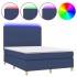 Cama box spring colchón y luces LED tela azul 140x200
