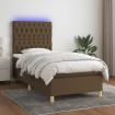 Cama box spring colchón y luces LED tela marrón oscuro 90x200cm