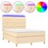 Cama box spring colchón y luces LED tela crema 140x190