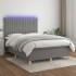 Cama box spring colchón y luces LED tela gris oscuro 140x200
