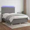 Cama box spring colchón y luces LED tela gris oscuro 140x200 cm