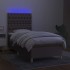 Cama box spring colchón y luces LED tela gris taupe 90x190