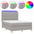 Cama box spring colchón y luces LED tela gris claro 140x190