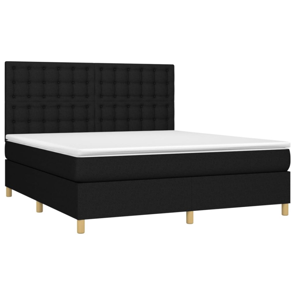 Cama box spring colchón y luces LED tela negro 160x200