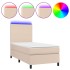 Cama box spring colchón LED cuero sintético capuchino 90x190