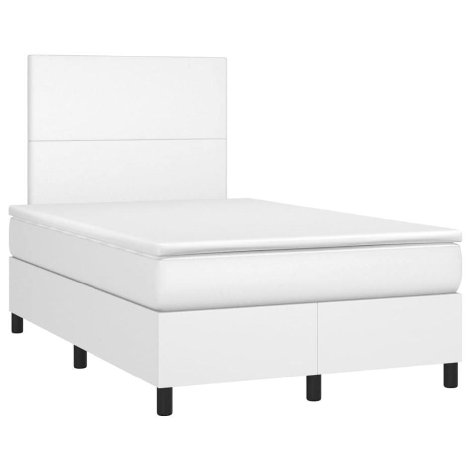 Cama box spring colchón y LED cuero sintético blanco 120x200