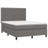 Cama box spring colchón y LED cuero sintético gris 140x190