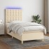Cama box spring colchón y luces LED tela crema 100x200