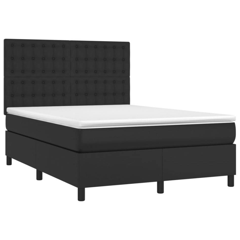 Cama box spring colchón y LED cuero sintético negro 140x190