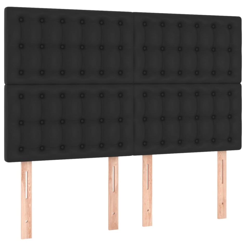Cama box spring colchón y LED cuero sintético negro 140x190