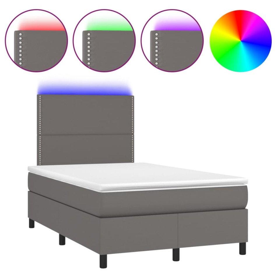 Cama box spring colchón y LED cuero sintético gris 120x200