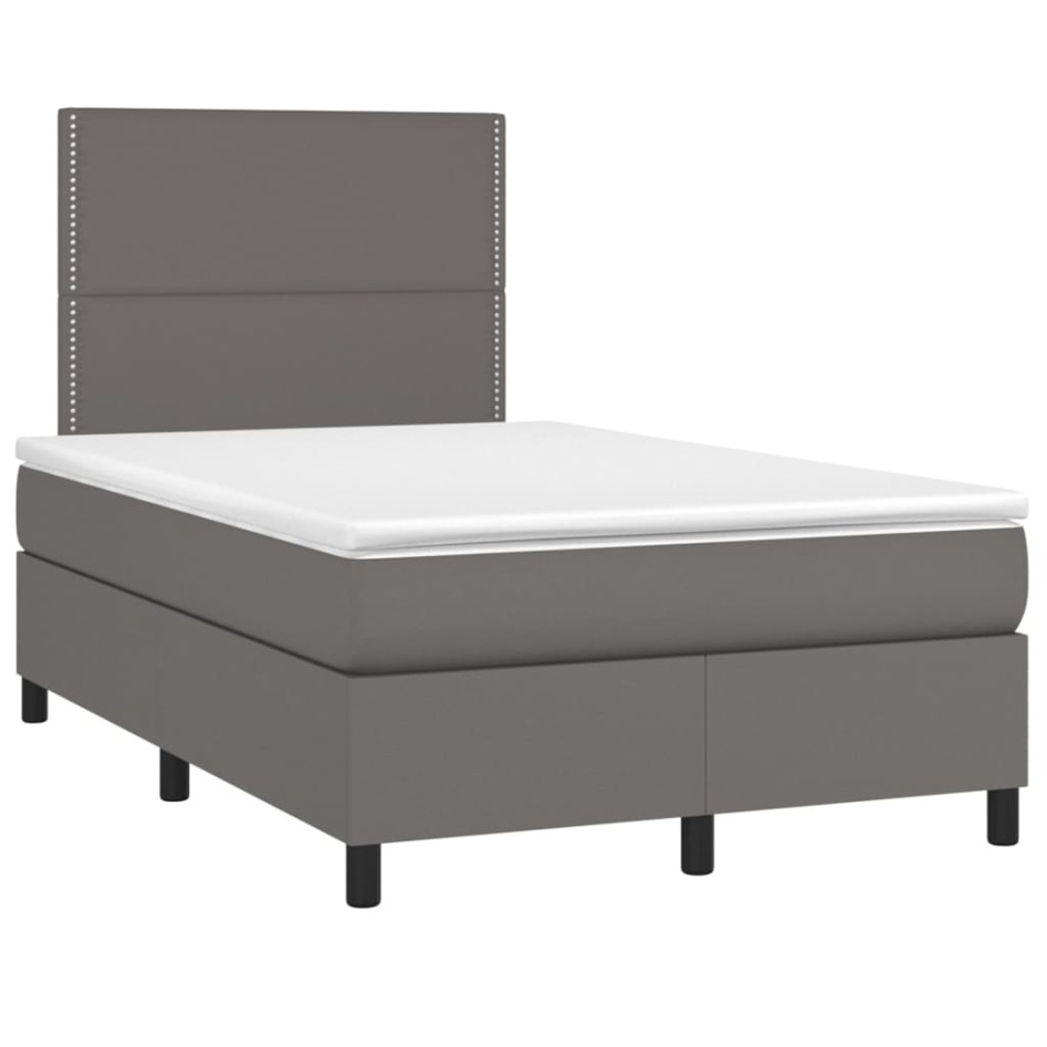Cama box spring colchón y LED cuero sintético gris 120x200