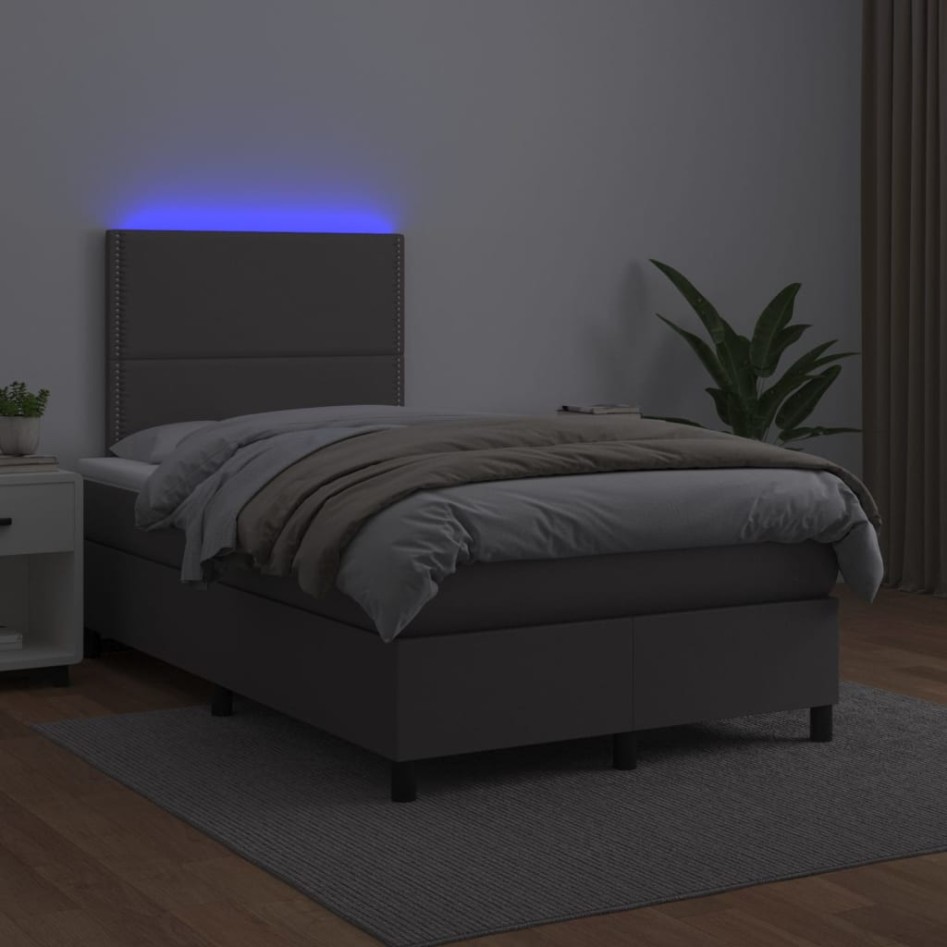 Cama box spring colchón y LED cuero sintético gris 120x200