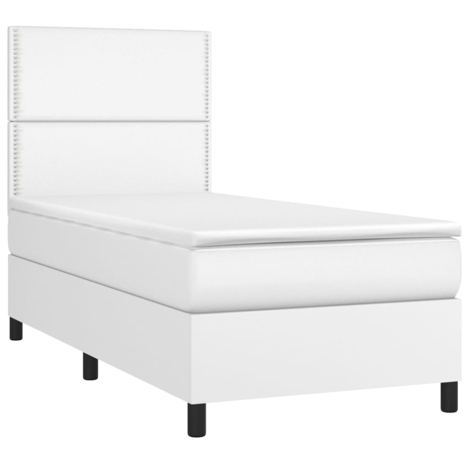 Cama box spring colchón y LED cuero sintético blanco 100x200