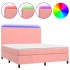 Cama box spring colchón y LED terciopelo rosa 180x200
