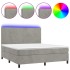 Cama box spring colchón y LED terciopelo gris claro 180x200