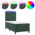 Cama box spring colchón y LED terciopelo verde oscuro 80x200