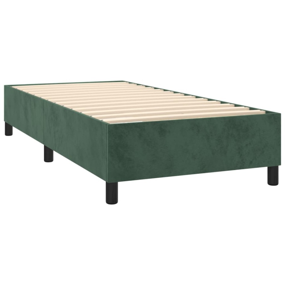 Cama box spring colchón y LED terciopelo verde oscuro 80x200