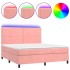 Cama box spring colchón y LED terciopelo rosa 160x200