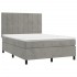 Cama box spring colchón y LED terciopelo gris claro 140x200