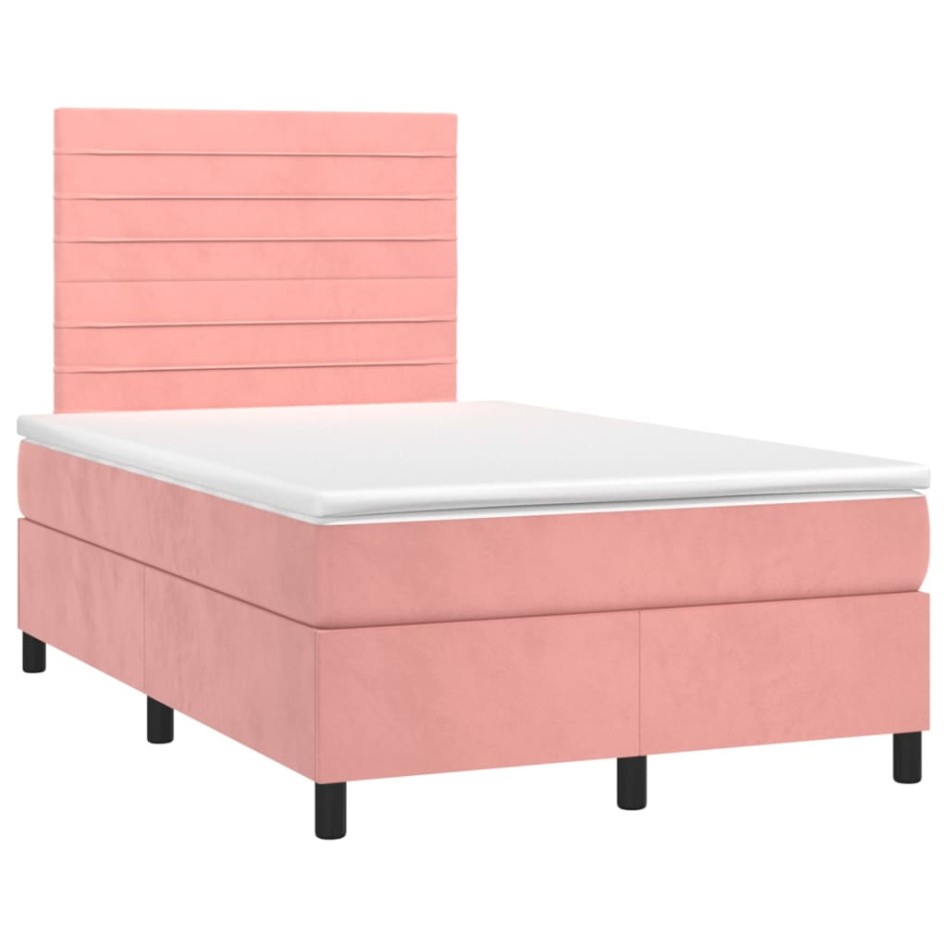 Cama box spring colchón y LED terciopelo rosa 120x200