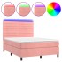 Cama box spring colchón y LED terciopelo rosa 140x190