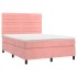 Cama box spring colchón y LED terciopelo rosa 140x190