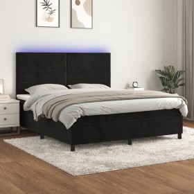 Cama box spring colchón y LED terciopelo negro 180x200