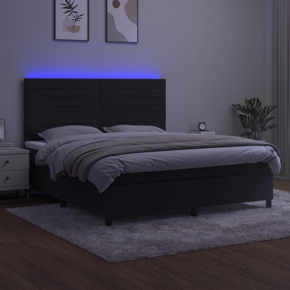 Cama box spring colchón y LED terciopelo negro 180x200