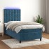 Cama box spring colchón y LED terciopelo azul oscuro 90x200