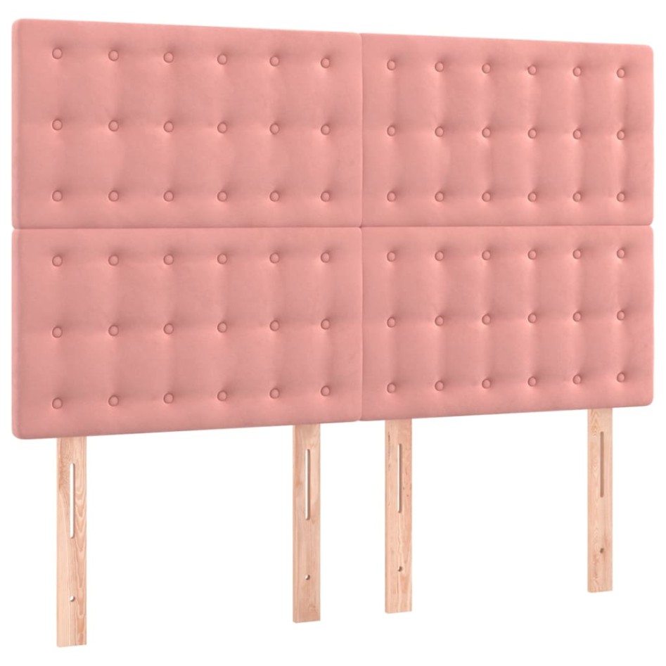 Cama box spring colchón y LED terciopelo rosa 140x190