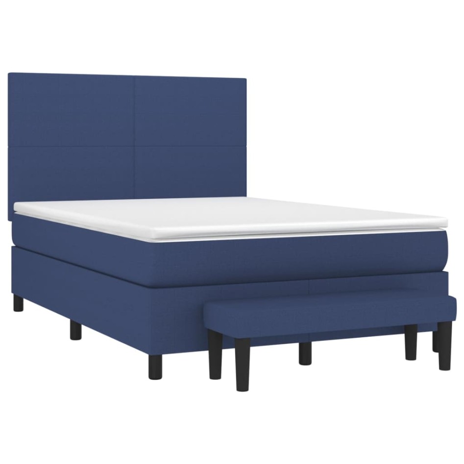 Cama box spring con colchón tela azul 140x200