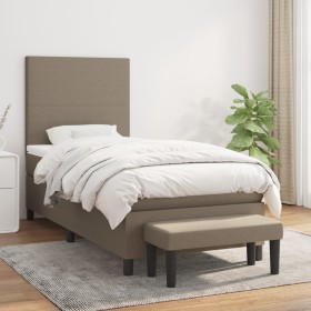 Cama box spring con colchón tela gris taupe 100x200