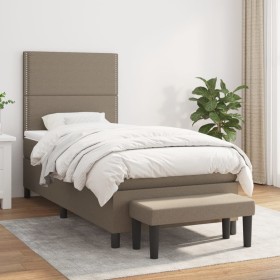 Cama box spring con colchón tela gris taupe 90x190