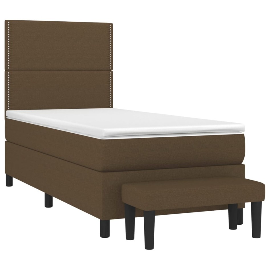Cama box spring con colchón tela marrón oscuro 90x200