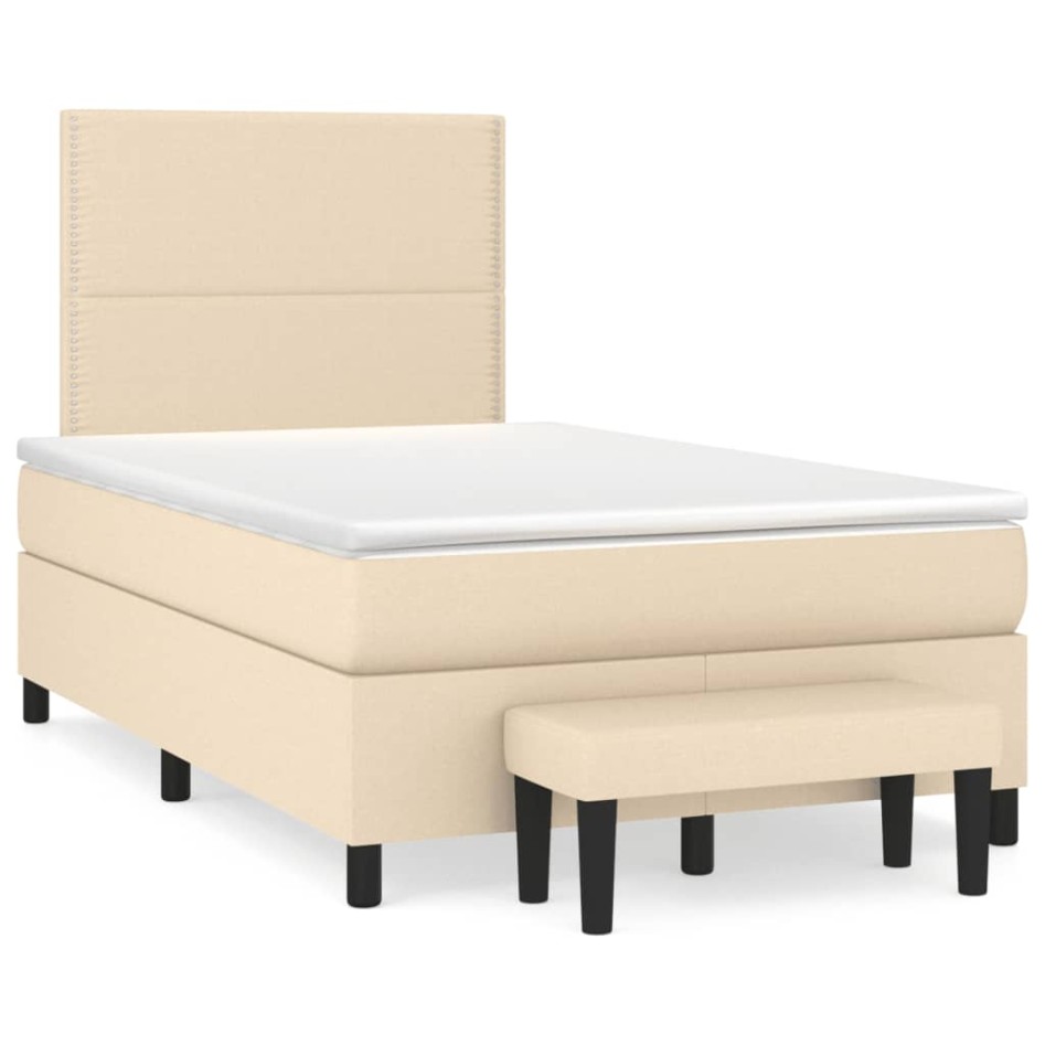 Cama box spring con colchón tela color crema 120x200