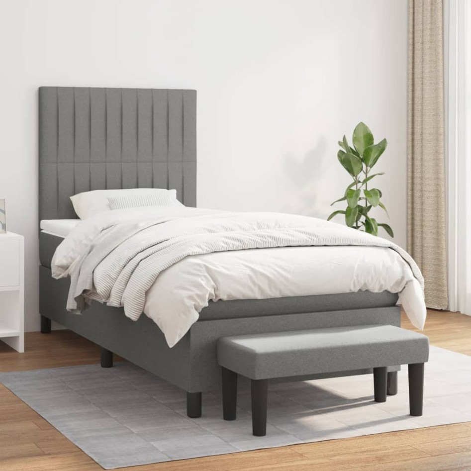 Cama box spring con colchón tela gris oscuro 90x190