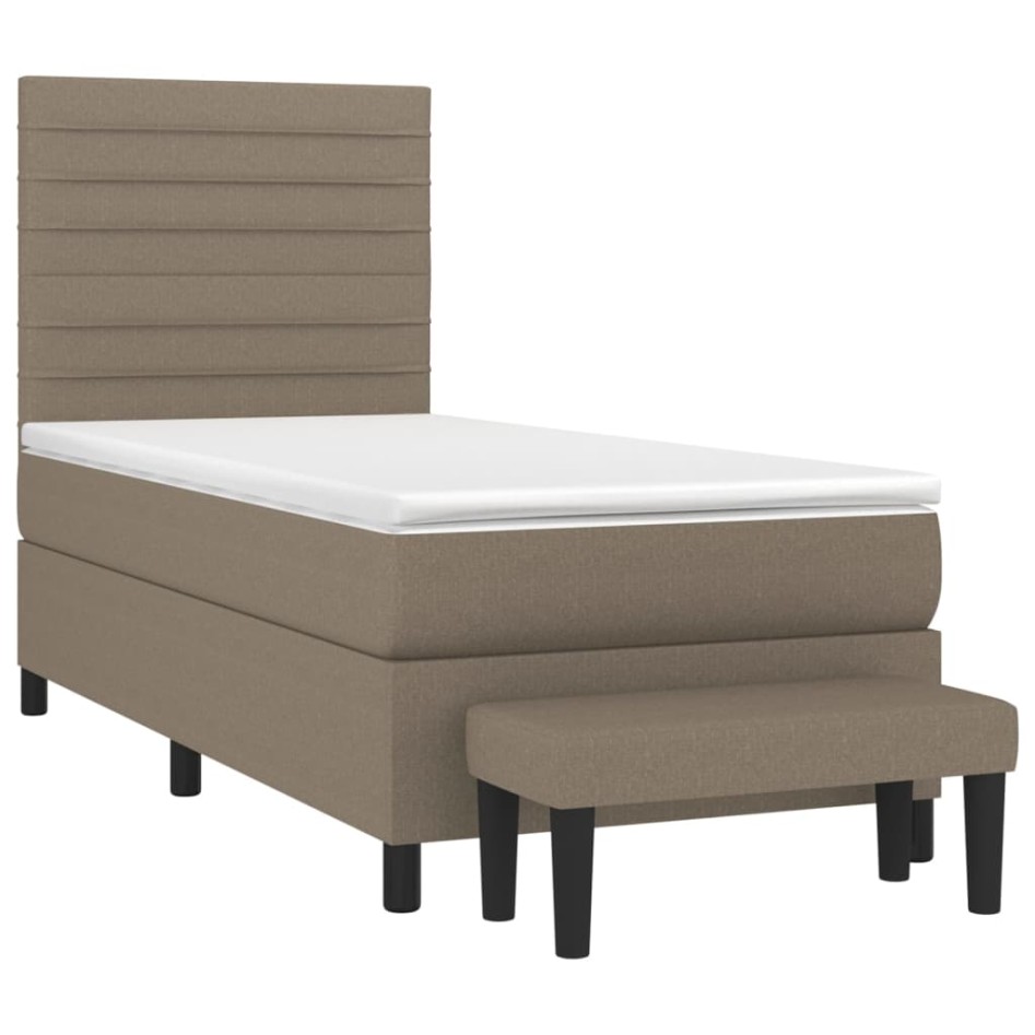 Cama box spring con colchón tela gris taupe 90x200